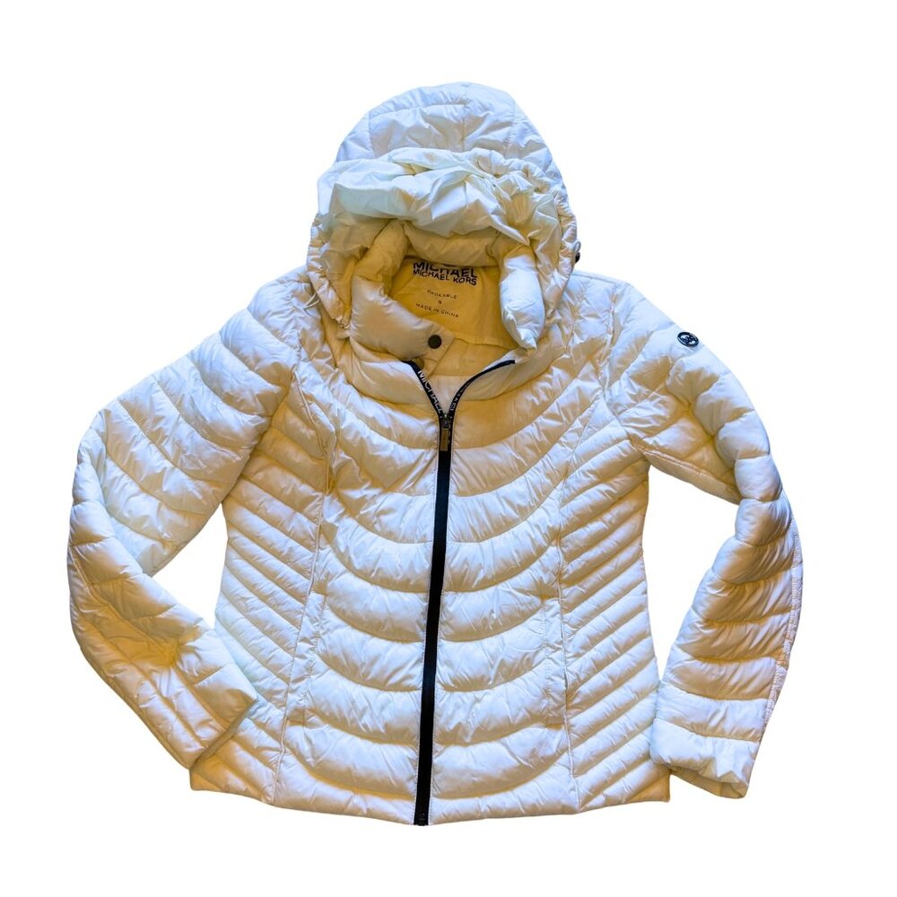Michael Kors Packable Hooded Puffer Jacket, Bone